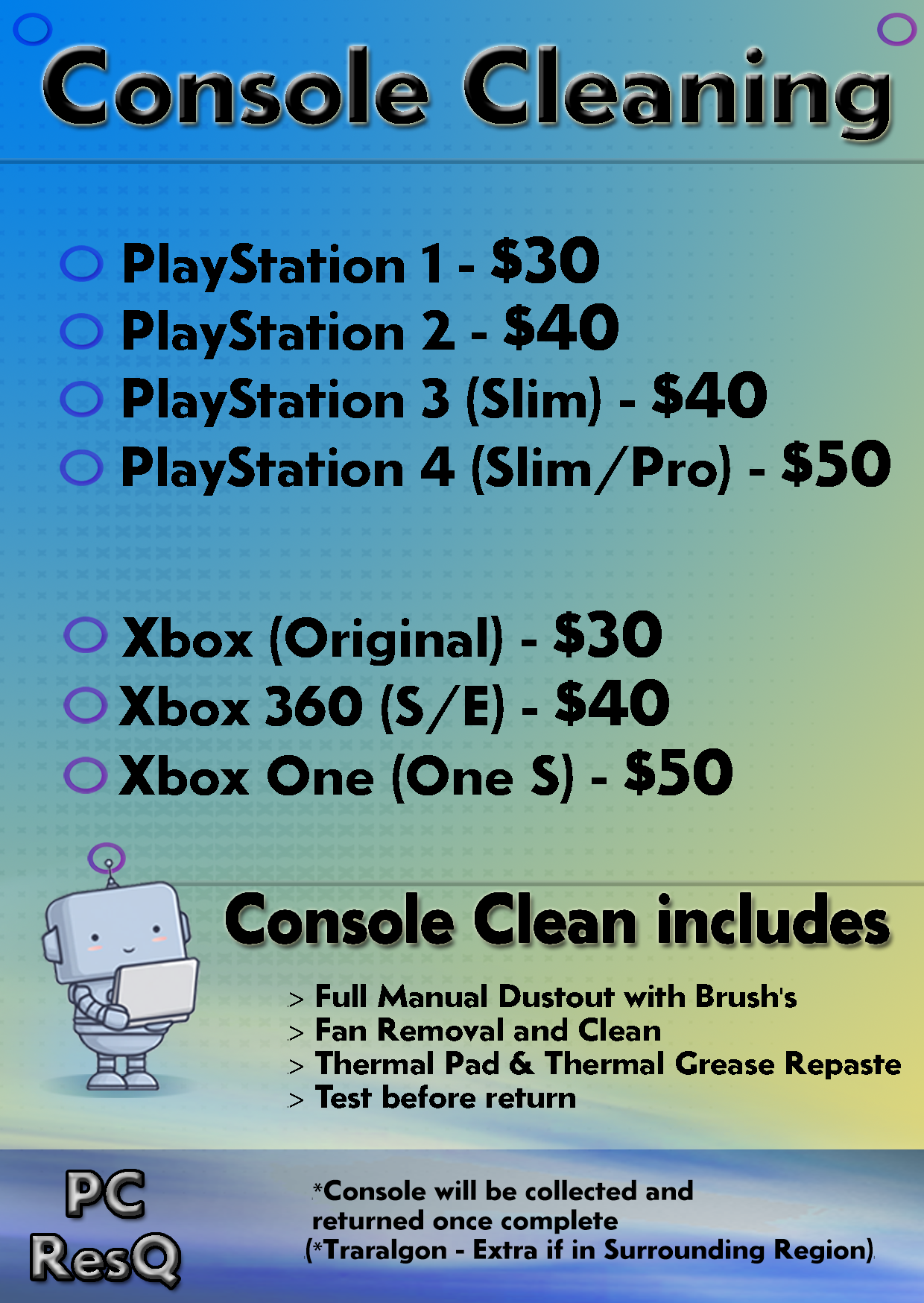 Console cleaning price guide
